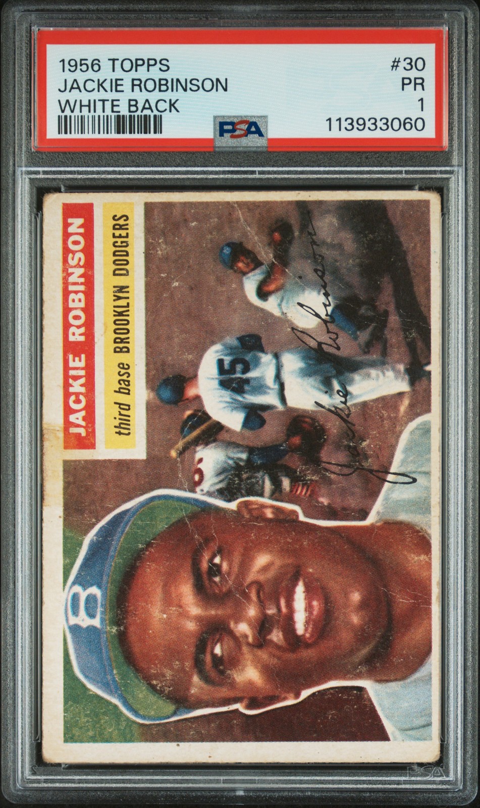 1956 Topps #30 Jackie Robinson White Back PSA 1 New Label view 1