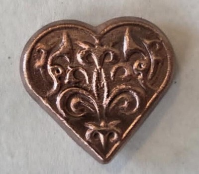 Hand Poured Copper heart filigree 2.2-oz Bullion Bar Ingot 1-5/8x1-1/2 '' #HC05