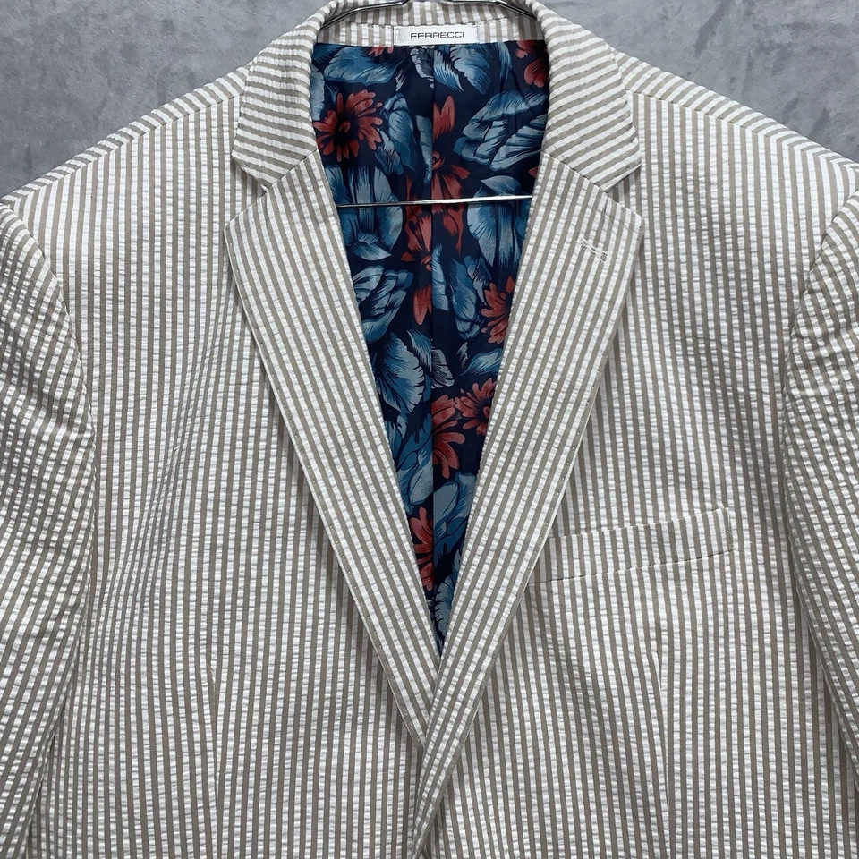 Chaqueta Blazer Ferrecci Tostada Algodón a Rayas Para Hombre Talla 42L Seersucker Foto 2 de 4