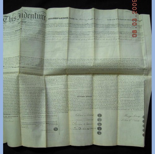 1850 antique DEED land JOHN FRICK phila pa CHARLES NORRIS fair hill estate