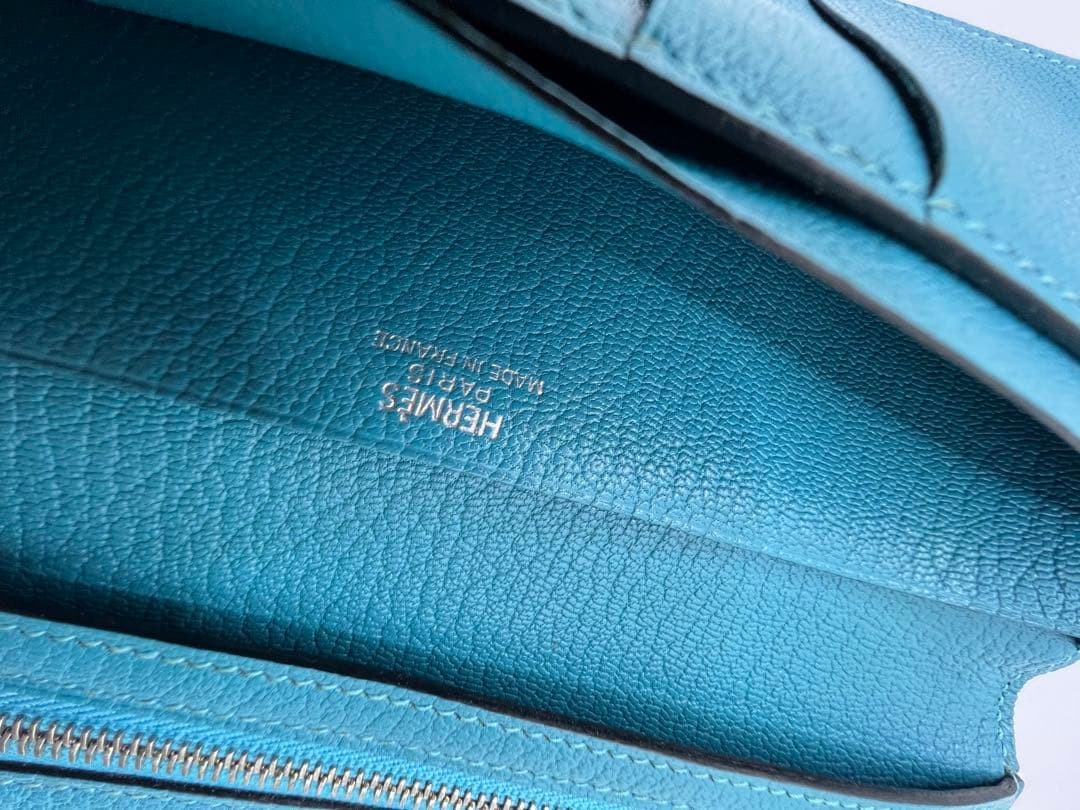 Hermes Bearn Long Wallet Turquoise Blue Leather 6.9x3.5 in Unisex image 8