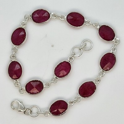 Rubin Diamantschliff Cabochon Tennis Armband - 925 Sterling Silber
