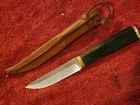 Vintage 4" HACKMAN Finland Wood Brass Fixed Blade Leather Sheath Knife