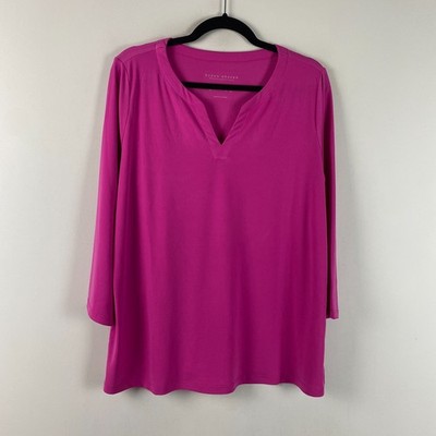 Susan Graver Modern Essentials Liquid Knit Split-Neck Top Size Large Pink