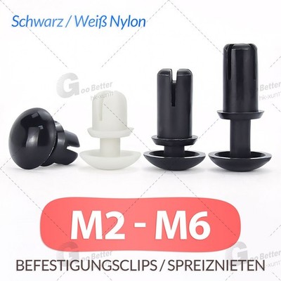 Befestigungsclips Spreiznieten 2mm 3mm 4mm 5mm 6mm Kunststoff Schnappnieten