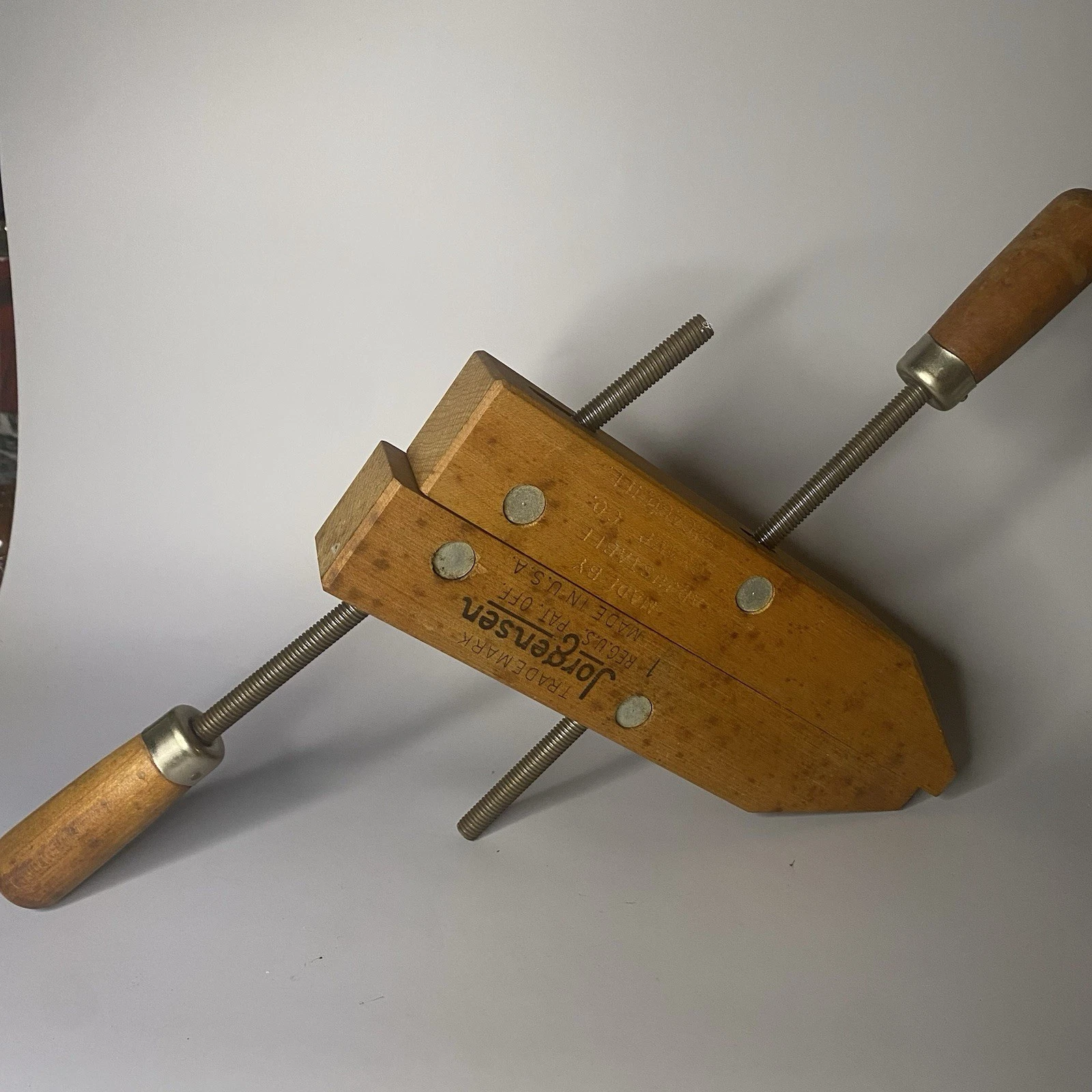 Vintage Jorgenson Adjustable Hand screw Large Wooden Clamp Made In USA