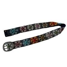Blue Colorful Artisan Jenny Krauss Embroidered Wool Womens S M Belt Boho
