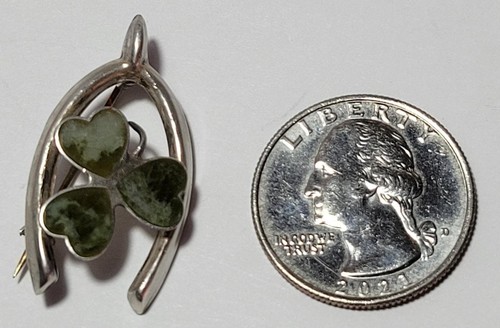 *VINTAGE *SASANA* STERLING SILVER VICTORIAN CLOVER JADE WISHBONE PIN #WA479 - Picture 5 of 5