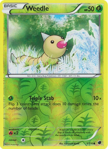 Weedle - 1/116 - Common - Reverse Holo Lightly Played Plasma Freeze