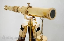 Nautical Brass Telescope With Wooden Tripod Stand Collectible Antique Desk Decor