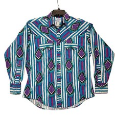 Vintage Rockmount Ranch Wear Shirt Medium Fits XL Pearl Snap Western Fun