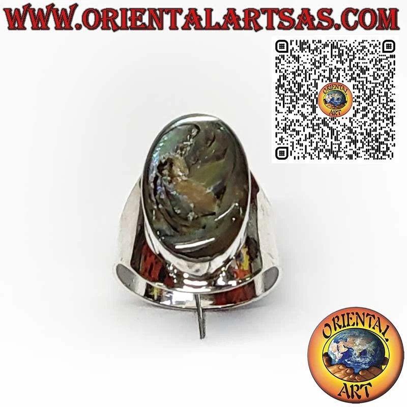 Anello in Argento 925 a Fascia Larga con Abalone Paua Shell Ovale grande - Immagine 4 di 4
