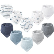 10 Pack Muslin Baby Bibs, 100 Cotton Bandana Drool Bibs, Unisex, Absorbent