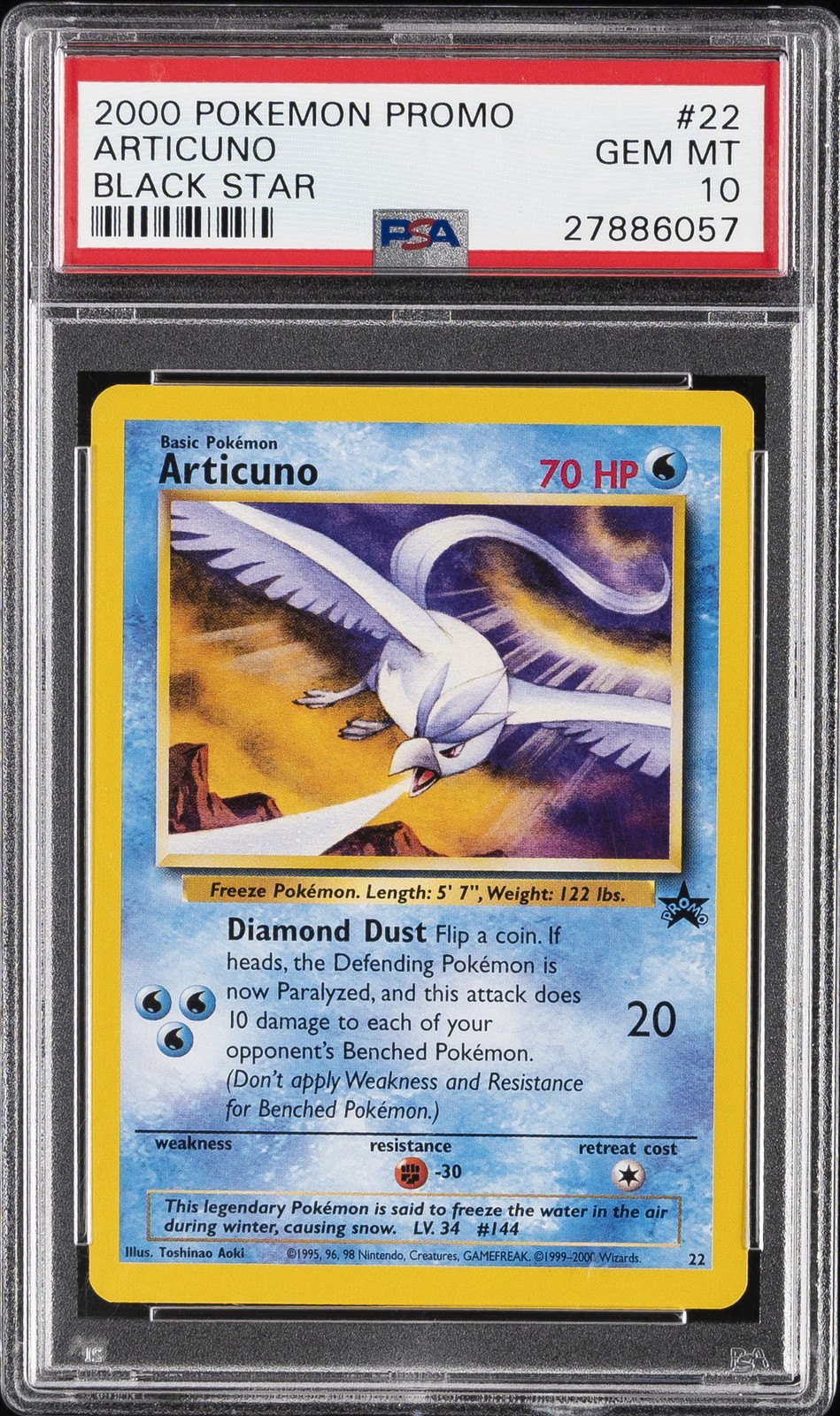 2000 POKEMON PROMO BLACK STAR TOSHINAO AOKI ERR #22 ARTICUNO PSA 10