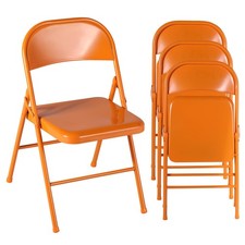 Metal Folding Chairs 4 Pack, Double Hinged Steel Frame Easy Foldable Stackabl...