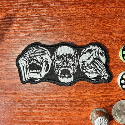 See No Evil, Hear No Evil, Speak No Evil Embroidered Iron On Patch 3.75x1.75''