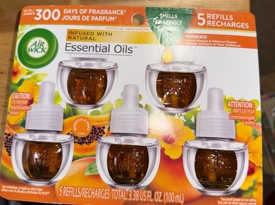 Air Wick Plug in Scented Oil Refill, 5 ct,  Hawaii Papaya And Hibiscus Flower ￼