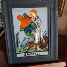 n.8) S. Georgi. Dipinto su vetro posteriore, ANTICO? Parzialmente placcato oro.