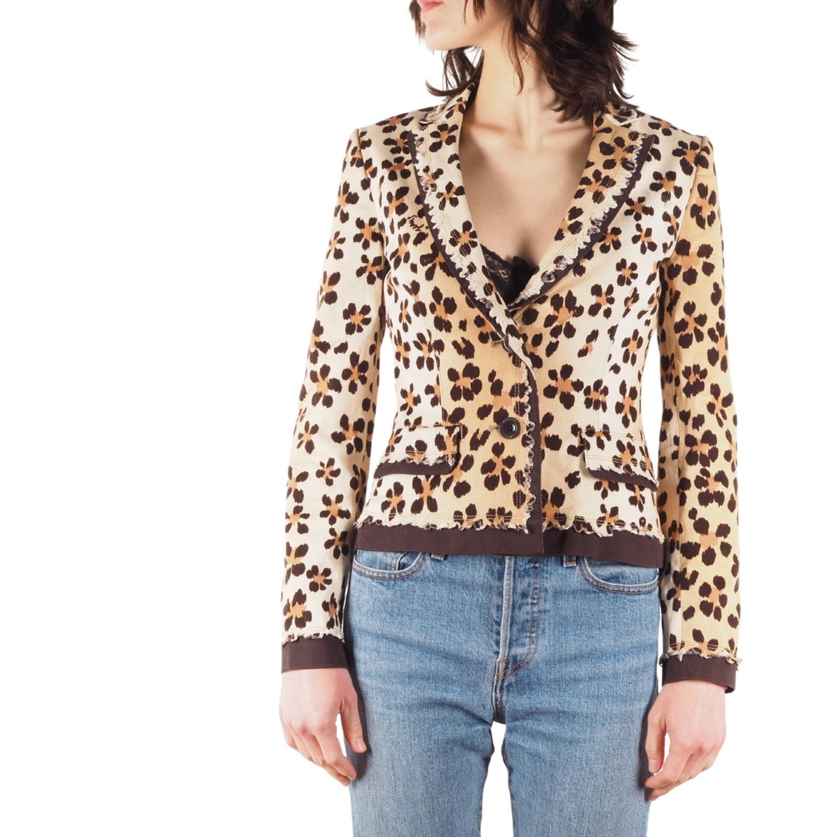 【美品】MOSCHINO ジーンズ ドット柄ジャケット イタリア製 レア M Moschino Jeans Vintage Women's Floral Leopard Blazer Jacket size