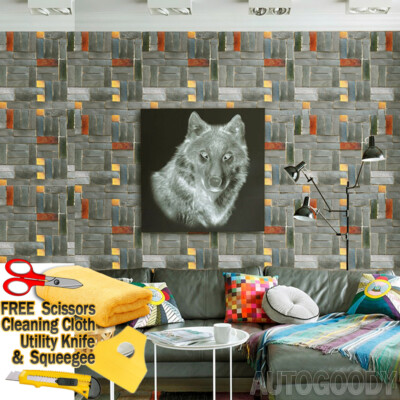 3ft x 50ft 3D Brick Stone Wallpaper Vinyl Film Sticker Faux VH 36'' x 600''