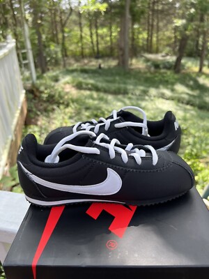 Nike Boys Cortez Nylon Preschool Black White Sneaker Shoes Size 1Y