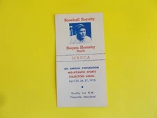 Vintage 1975 MASCA Rogers Hornsby Convention Card Very Good/Excellent