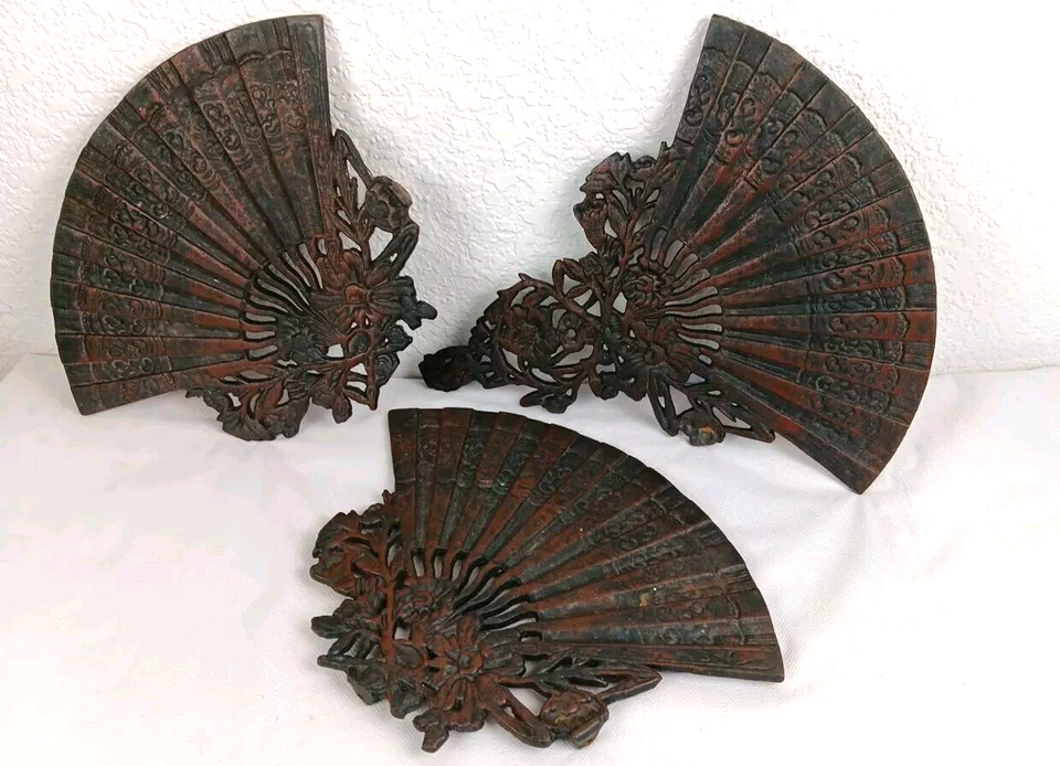 Викторианская бронзовая 3-уровневая подставка для растений ПОЛКИ ТОЛЬКО японский вентилятор и цветочный стиль 12# - Изображение 2 из 4