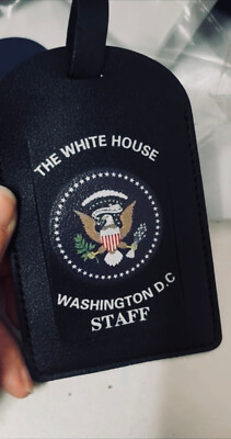Set of 4 Black Gold Presidential Seal White House Staff PU Leather Luggage Tag