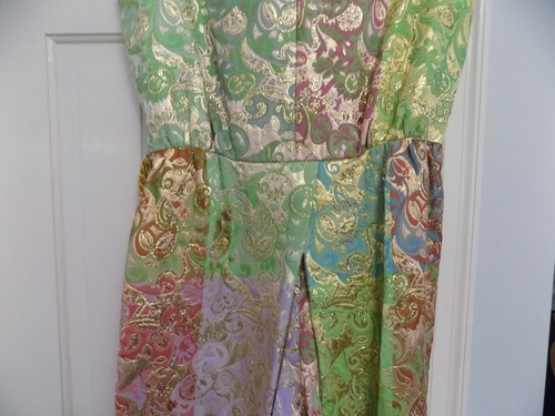 Vtg FAB 60s Joseph Magnin Metallic Tapestry Gold Pink Green Disco Maxi Jumpsuit - Picture 15 of 24