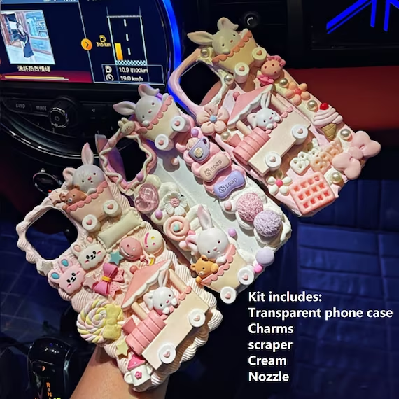 Decoden Phone Case DIY Kit Kawaii Rabbit Train Carriage Flower Candy Pearl  Charm