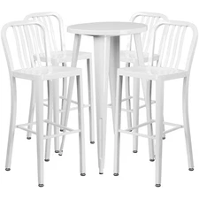 24'' Round White Metal Indoor-Outdoor Restaurant Bar Table Set with 4  Barstools