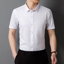 New Mens Dress Shirts Formal Business Short Sleeves No Iron Elastic Casual Shirt