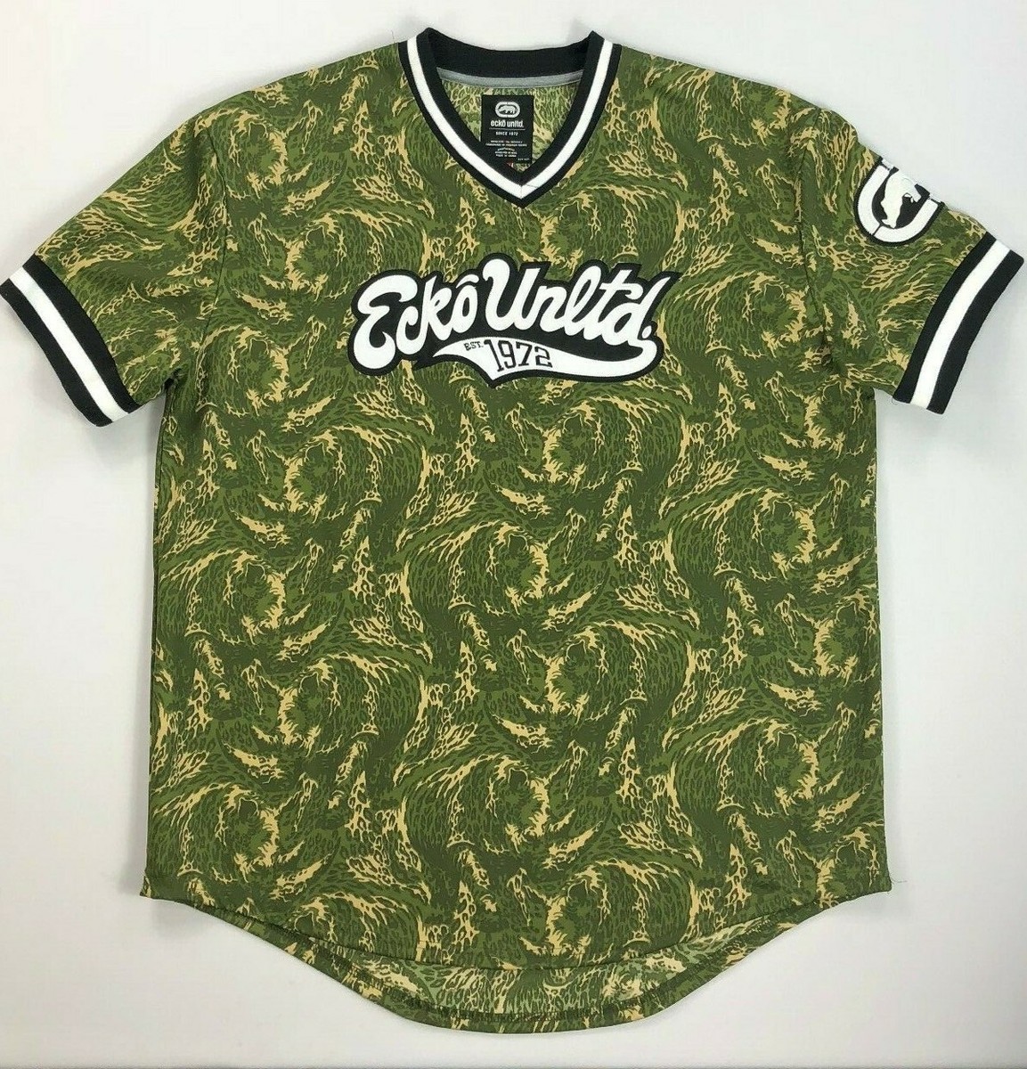 トップス ECKO UNLTD All Over Pattern Shirt NWT Ecko Unltd All Over Print Mens Red Button Front Shirt L