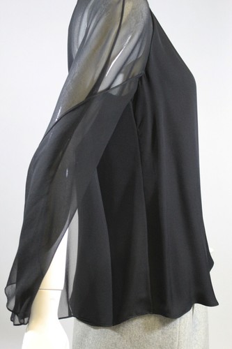 CUSHNIE ET OCHS Black Split Sleeve Silk Double Georgette Cape Blouse Top 0 $795 - Picture 8 of 12