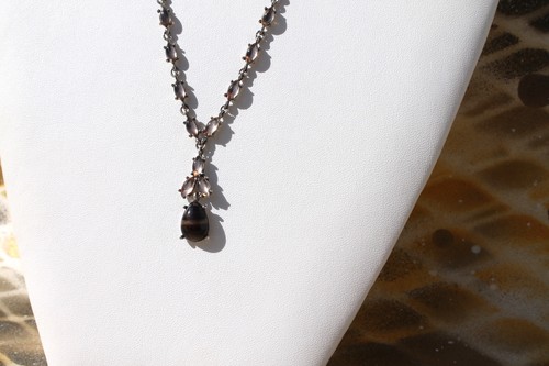 Brown Cabochon Necklace Earring Set Silver tone Faux Tiger Eye - Picture 6 of 12