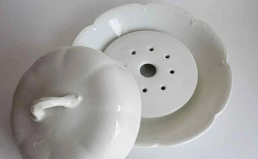 3 pc Vtg Haviland Limoges France White Ranson Round Dome Butter Dish FreeUShip