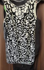 Eliza J Beaded Sheath Dress Linen Blend BLUE White Floral Print No Tag Chest 34
