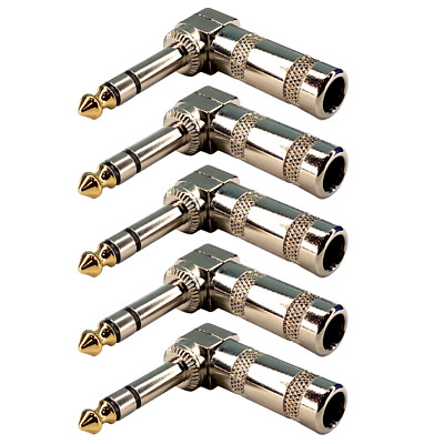 5 Pack of 6.3mm 1/4 inch Stereo Right Angle 90 Degree Instrument Audio Jack Plug