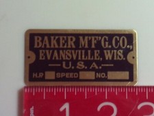 Ball Monitor Baker M'F'G. Engine name tag Reproduction Nameplate