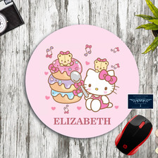 HELLO KITTY DONUTS PERSONALIZED W/ NAME CUSTOM ROUND PC DESK MAT MOUSE PAD