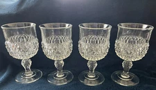 4 Indiana Glass Diamond Point 10 Ounce Wine Water Goblet, EUC