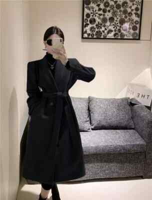Damen Mantel Jacke lang schwarz Gürtel Bademantel warm elegant 43918