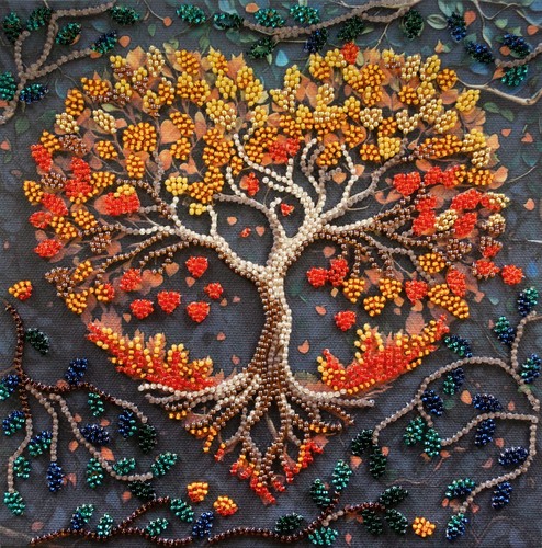 DIY Mid-sized Bead Embroidery Kit Heart Tree Beadwork Beaded Stitching Set - Picture 8 of 14