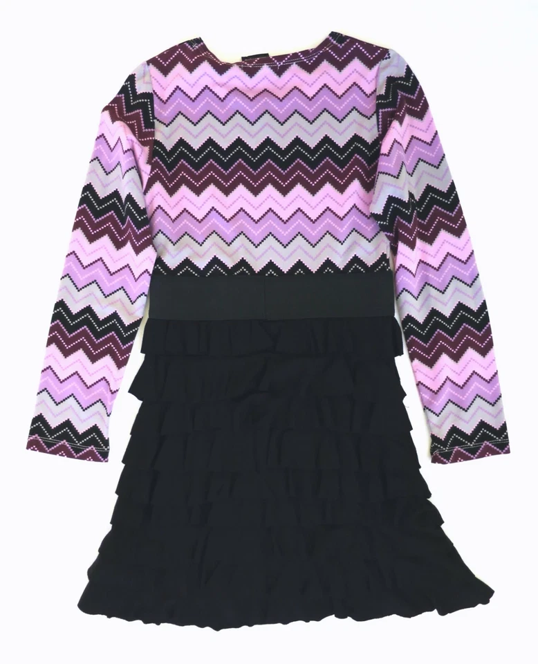 全新带标签 Girl's M 8 Flowers BY ZOE 粉红色黑色 Zigzag Ruffle Party 假日礼服 $113 — 第 4/4 张图片