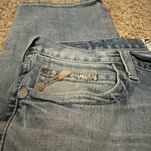 ARIAT M7 Slim Fit Straight Leg Denim Jeans Men's Sz 40x32 Patched Blue Jeans - Picture 3 of 10