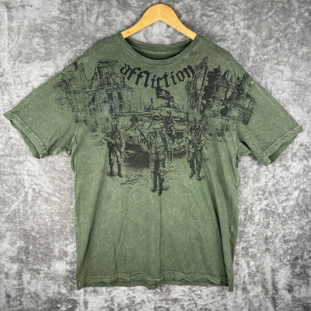 AFFLICTED アフリクテッド Affliction 3XL Army Troops Ghost Skull Tank Distressed Ripped