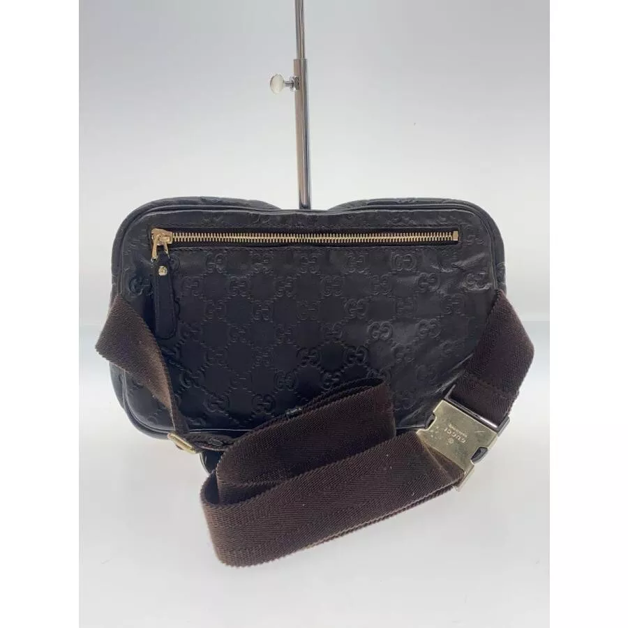 Authentique sac GUCCI Shima Sima taille cuir noir logo GG motif intégral fermeture éclair or