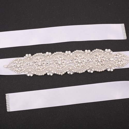 Luxury Rhinestone Bridal Sashes Pearl Crystal Wedding Bridesmaids Dress Belts - Picture 4 of 17
