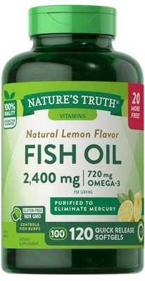 Fish Oil 2400mg Omega-3 120 ct Softgel Natural LEMON Flavor Purified Free Shipng