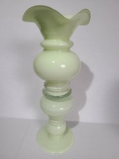 Gorgeous 15 Inch Tall Green White Art Glass Vase Vintage Murano Style